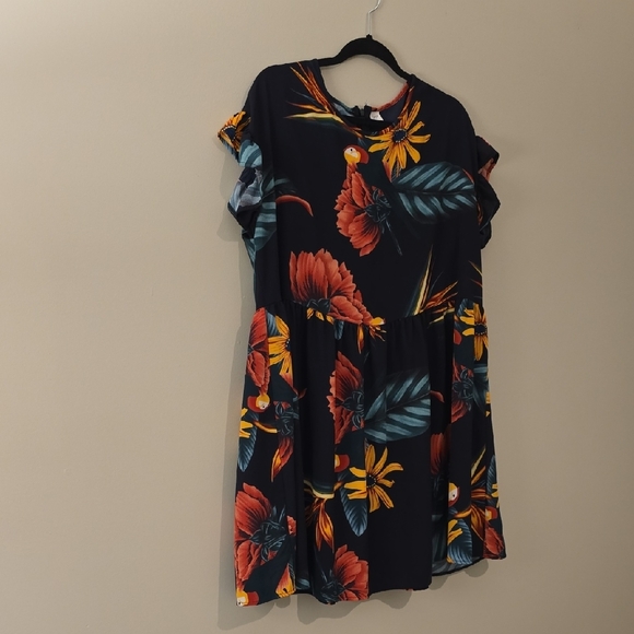Women’s Babydoll Dress | Size XL | Blue Floral Parrot Print - Picture 3 of 8
